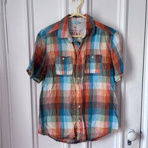 Men’s Tommy Bahama Short Sleeve Button Front Plaid 100%Linen Shirt Small